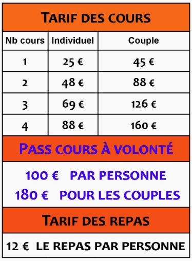 Tarifs cours